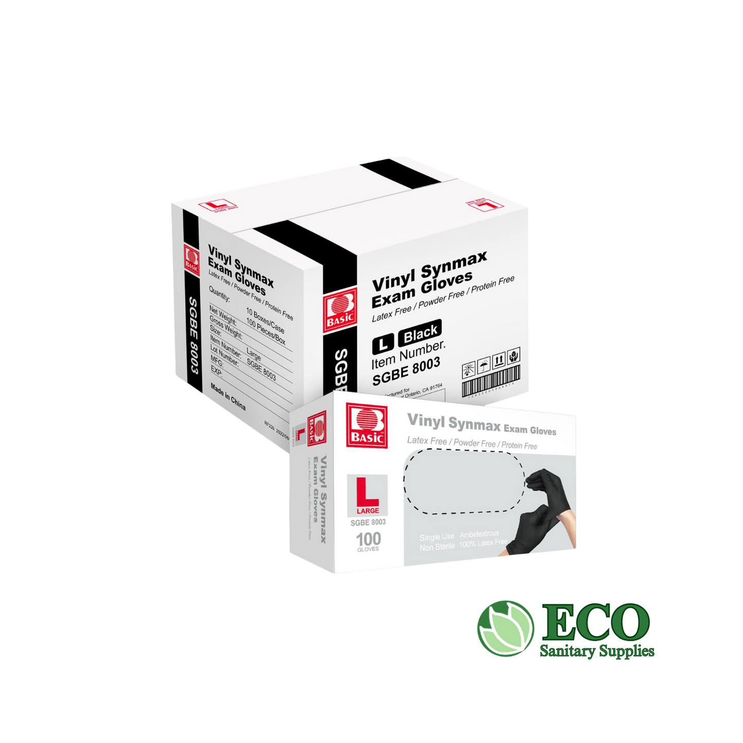 Black Vinyl Synmax Exam Gloves 1000/Case (S-XL) 8001-8004