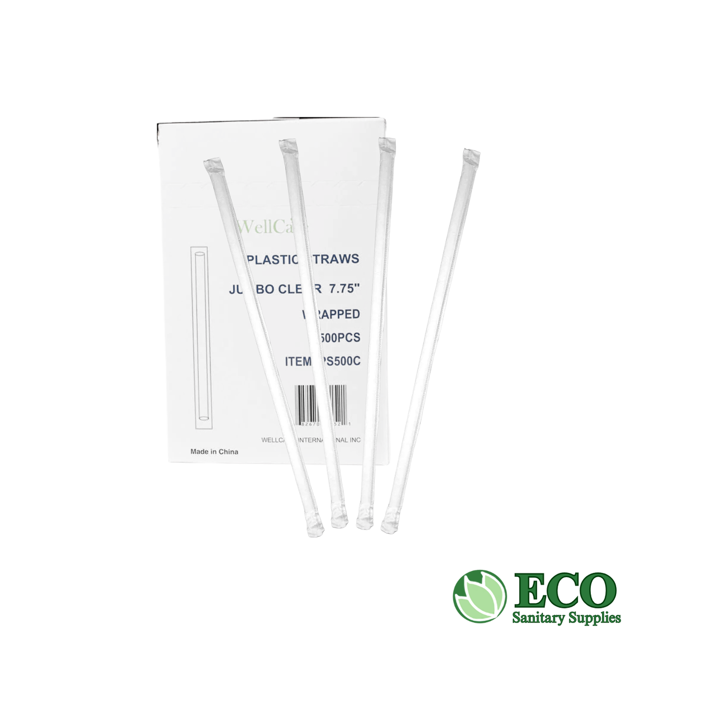 Clear Plastic Straws Jumbo 7.75in Paper Wrapped 500pcs/box 24box/cs