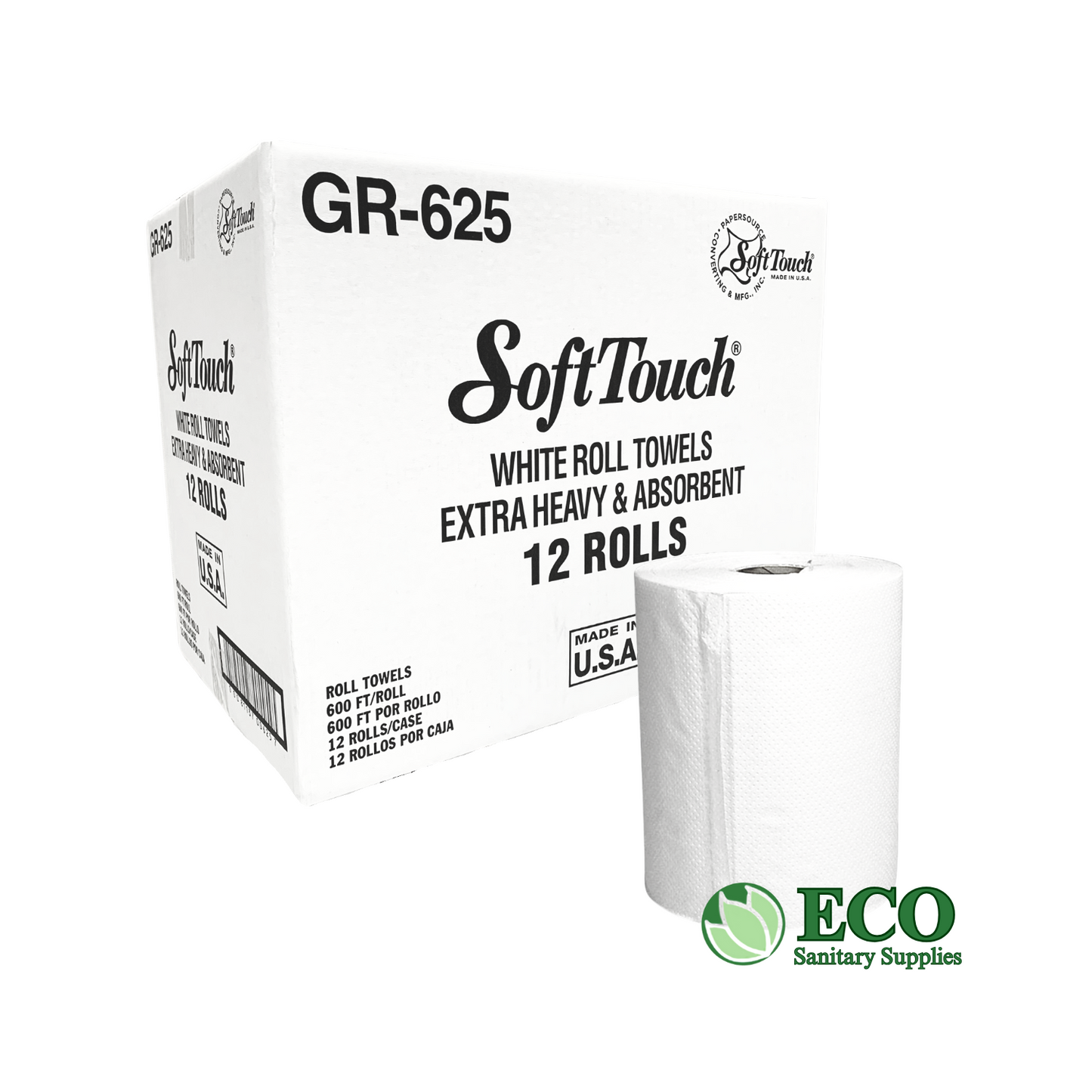 SoftTouch Roll Towel White 8in 600ft 12 rolls/cs