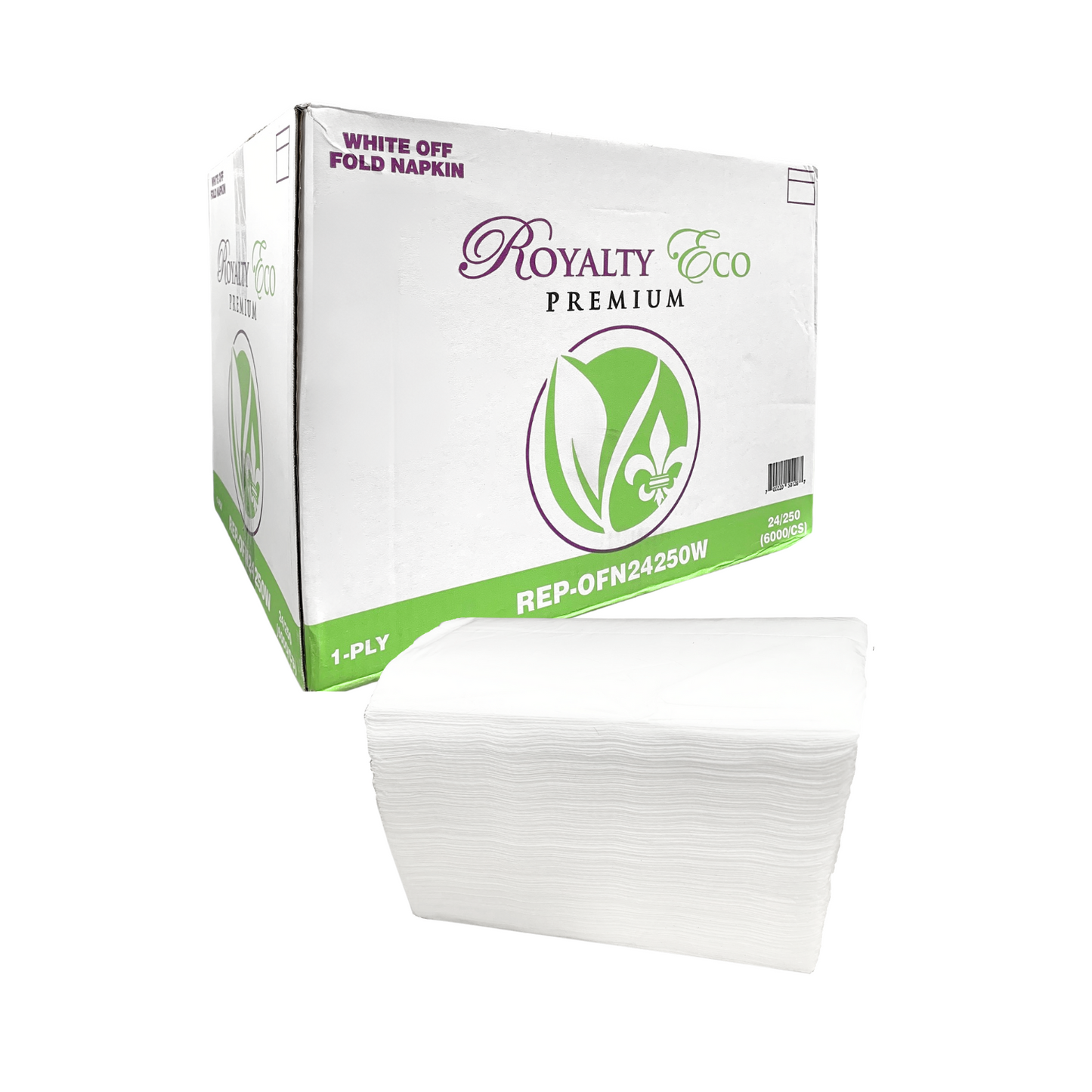 Royalty Eco Premium Off Fold Napkin White 1-Ply 24/250 6000 sheets/cs