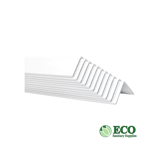White Full Wrapped Corner Board. Size: 2.5in x 2.5in x .12 x 48in, 2376 Pcs / Skid
