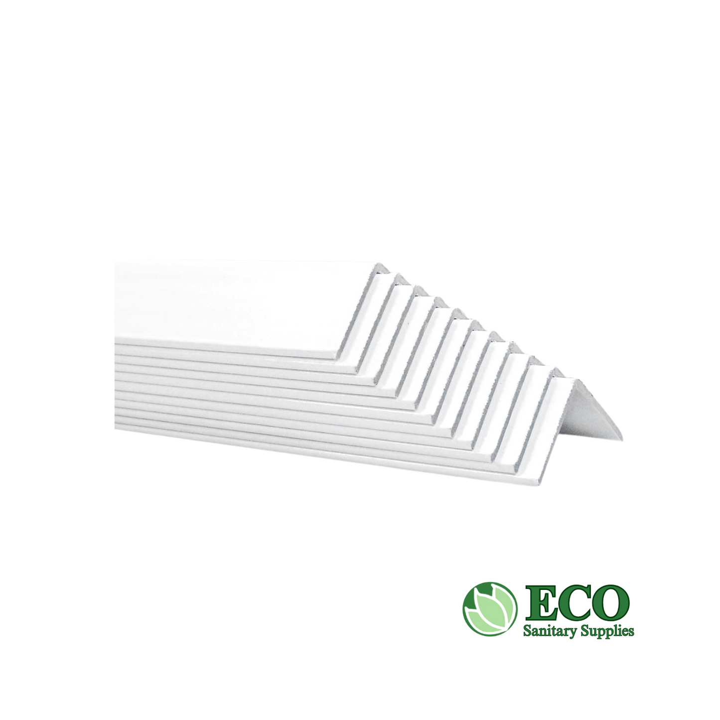 White Full Wrapped Corner Board. Size: 2.5in x 2.5in x .12 x 48in 2376pc/Skid