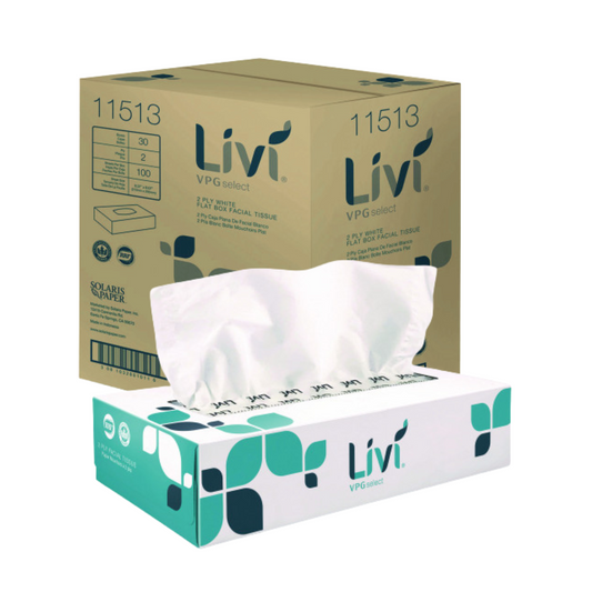 Livi VPG Select Flat Box Facial Tissue 2-ply 100 Sheets 30 Boxes / Case