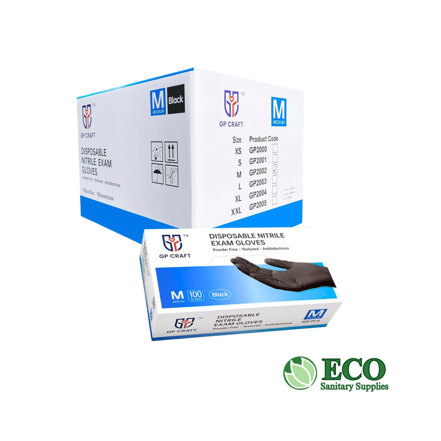 Black Nitrile Gloves, 1000/Case GP2000-GP2005 (XS-XL)