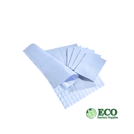 Bibs/Towels, Blue 13in x 18in (Pack of 500) - Waffle Embossed - 3-Ply Tissue - Poly Back Dental Bib