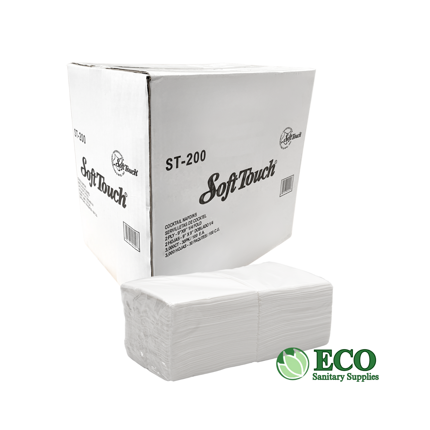 Soft Touch 10inx9.5in 2-Ply Cocktail Napkins 30/100 3000 sheets/cs