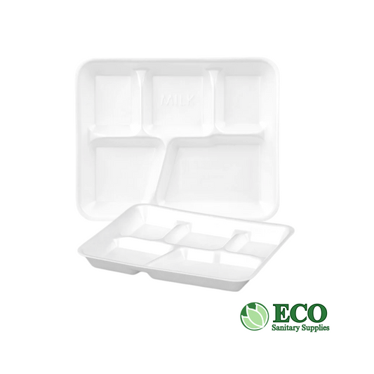 Genpak 10500 10 3/8 x 8 3/8 x 1 3/16in 5 Compartment White Foam School Tray - 500 Trays / Case