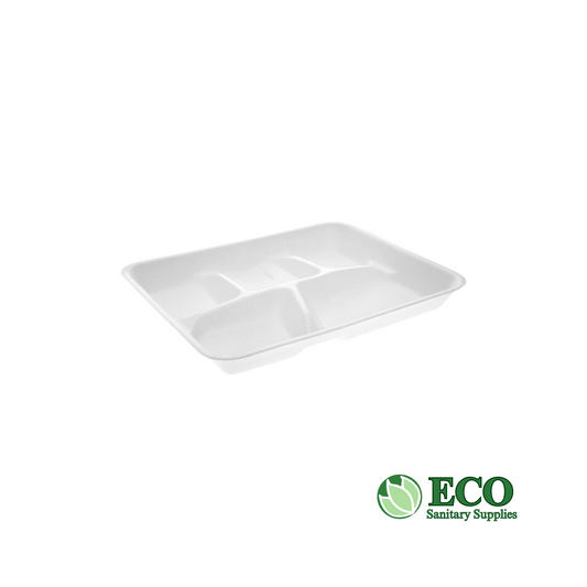 10 3/8in x 8-3/8in x 1-3/16in 5 Compartment White School Tray - 500/cs