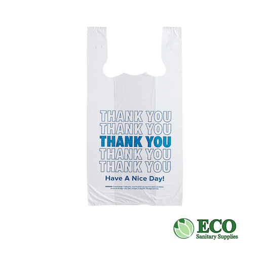 Wellcare Thank You T-Shirt Bag 13mic White HDPE 11.5 x 6.5 x 21 Blue Text 1000pc/cs