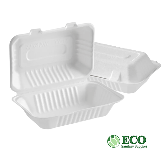 Wellcare Sugarcane White Hinged Container 9x6x3 200pc/cs