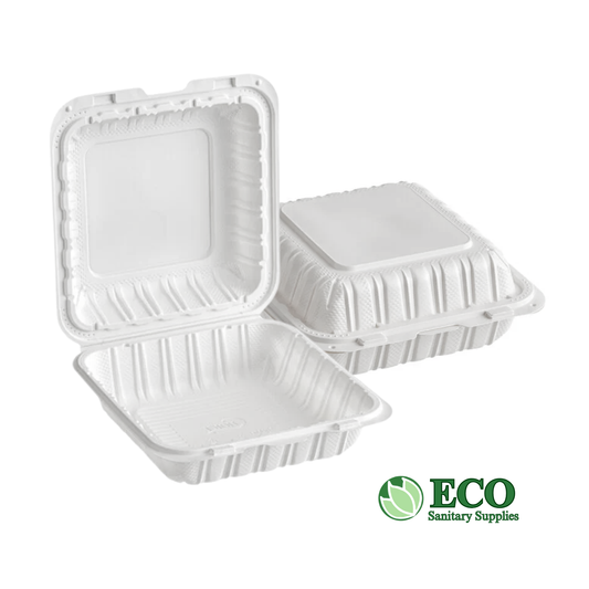 Wellcare White Hinged Container 8 x 8 x 3in 1 Compartment PP 150pc/cs