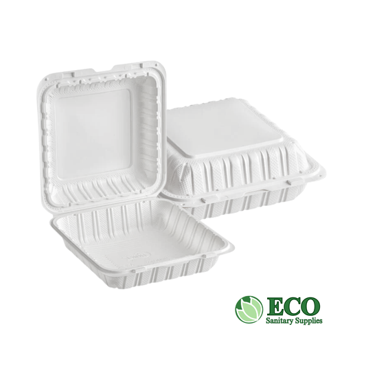 Wellcare White Hinged Container 9 x 9 x 3in 1 Compartment PP 150pc/cs