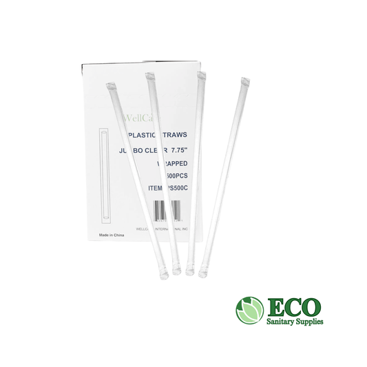 Clear Plastic Straws Jumbo 7.75in Paper Wrapped 500pcs/box 24box/cs