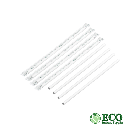 White 7.75in Jumbo Wrapped Paper Straws 250pcs/box 20box/cs