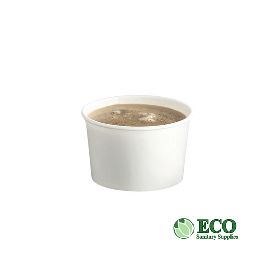 8oz White Paper Food Soup Cup (96mm Lids) 1,000 Cups / Case