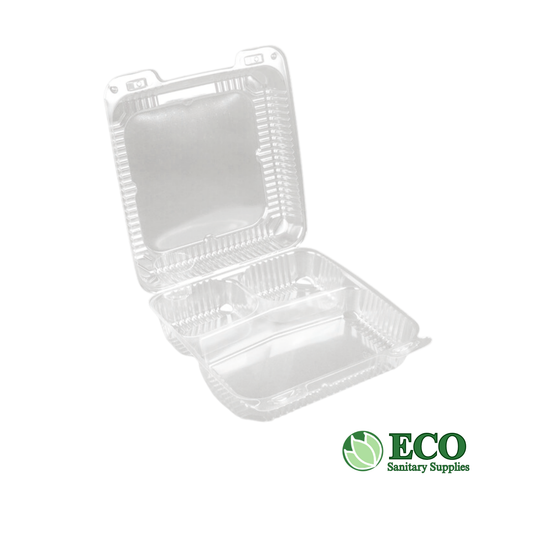 Wellcare Clear PS Hinged Container 9x9x3in 3 Compartment 200pcs/cs