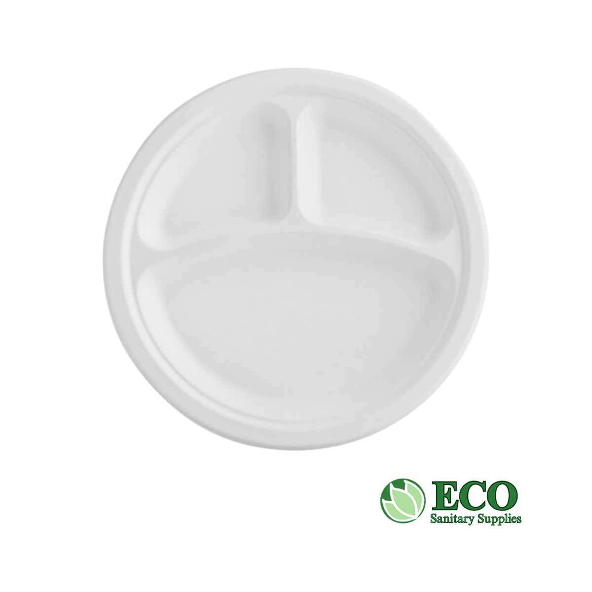 Wellcare 9in 3 Compartment Sugarcane Round Plate White 500pc/case