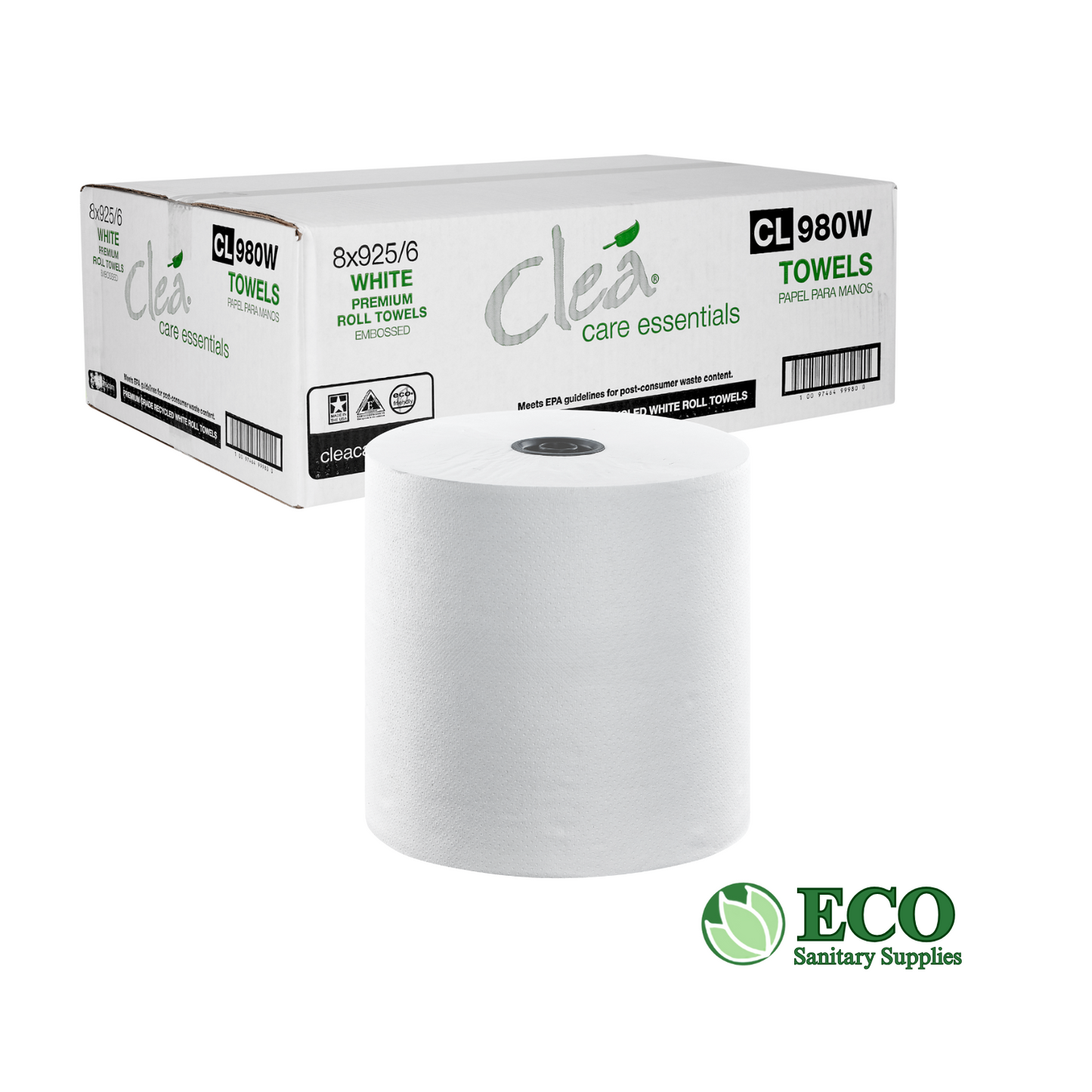 Clea Roll Towel Premium Recycled White 6 Rolls / Case