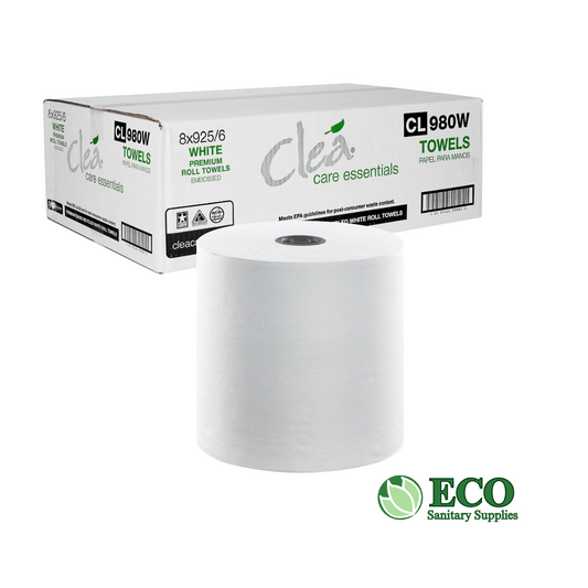 Clea Roll Towel Premium Recycled White 6 Rolls / Case