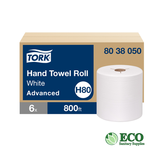 Tork Advanced Hand Towel Roll, Notched, 1-Ply, 8in x 800 ft, White, 6 Rolls/Carton