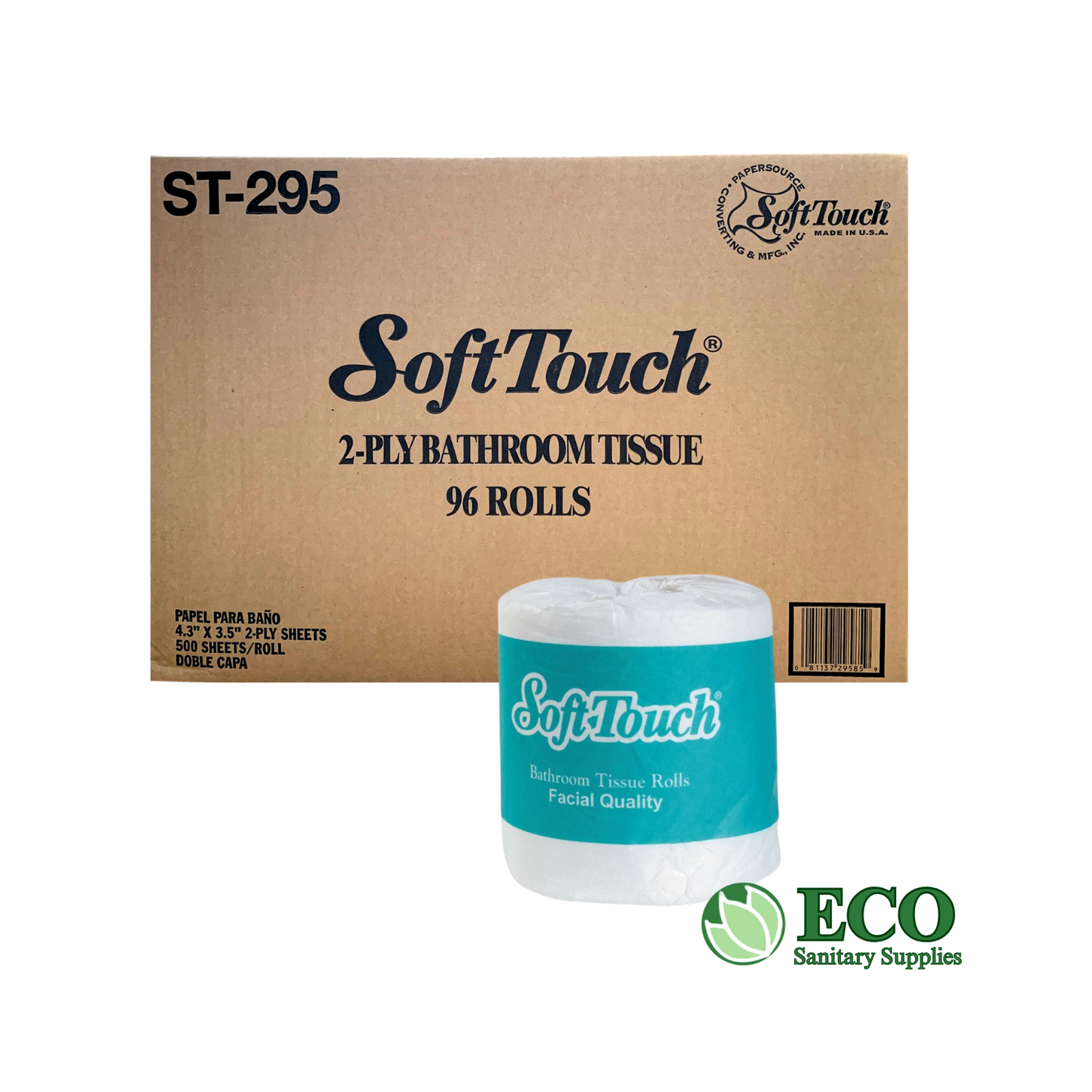 SoftTouch Bath Tissue 500 Sheets 96 rolls/cs 4.3in x 3.5in (ST-295)