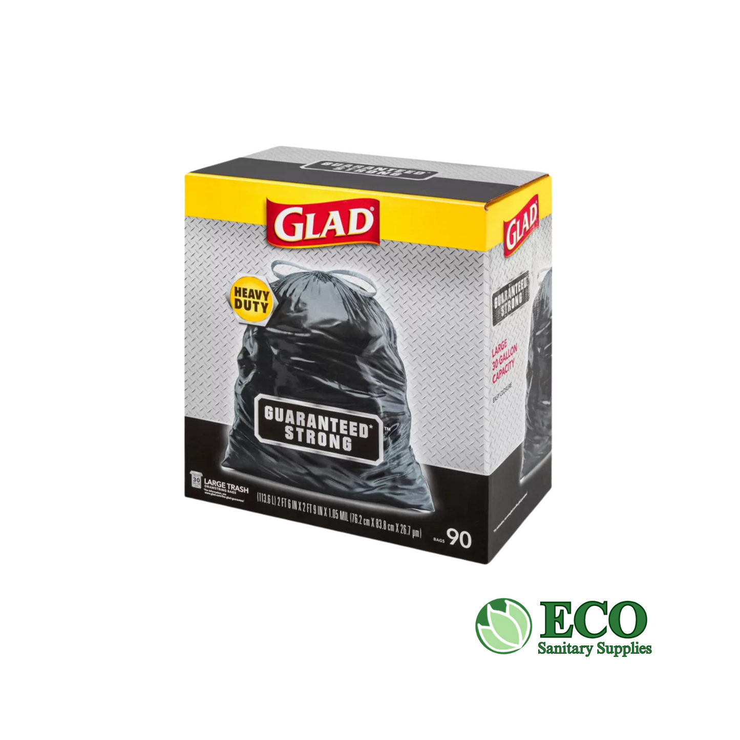 Trash Liners (Glad Drawstring Large Trash Bags) 30x33in 1.05Mil Black 90/cs (30Gal)