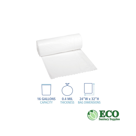 Trash Liners 24x32in 0.4Mil White Low-Density 500/cs
