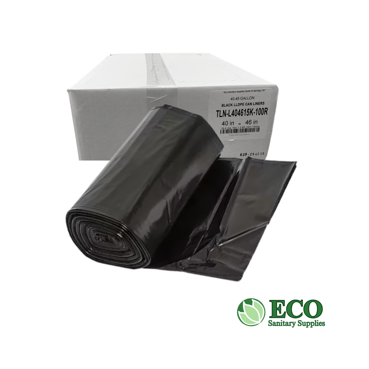 Trash Liners 40x46in 1.5Mil Black Gusset 100/cs (Roll)