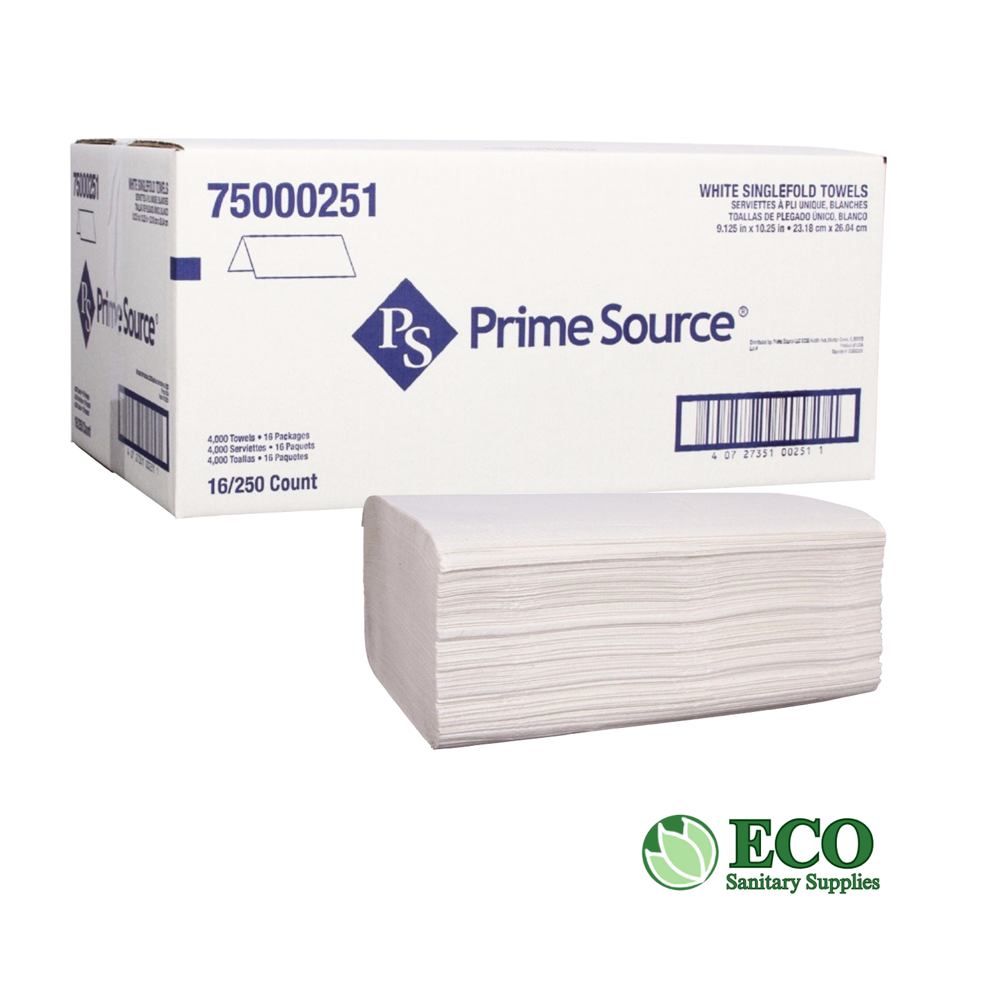 Prime Source White Singlefold Towel 16pk/cs 4000 sheets/cs 75000251
